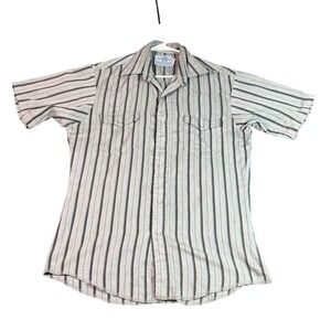 VTG American Hero Striped Western‎ Shirt Short Sleeve Button Up Casual Size M